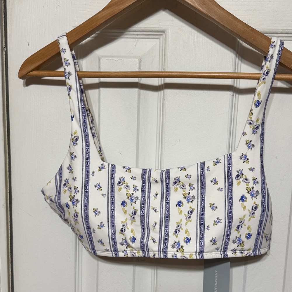 ANTONIO MELANI Squareneck Bralette ABYSS Floral Striped Bikini Top Size XL